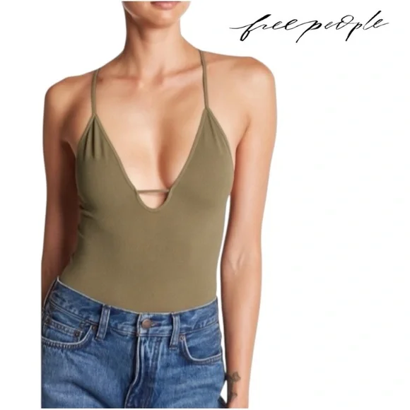 NWOT Free People Intimately Move Along Strappy Sleeveless Bodysuit Army Green XS - Picture 1 of 8